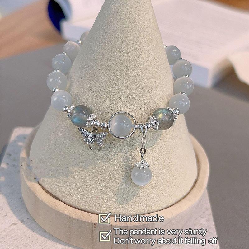 Imitation Cat'S Eye Blue Beaded Chain Bracelet Bracelet For Women Simple Hollow Butterfly Pendant Bracelets Jewelry Accessories