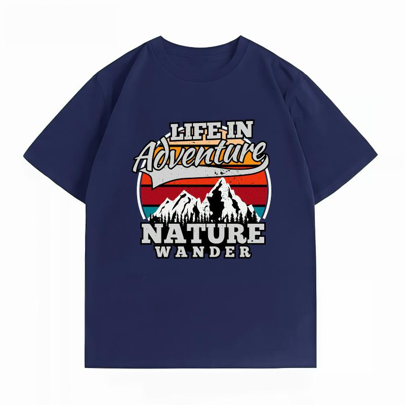 Unisexs 100 Cotton Summer New TShirt Life In Adventure Mountain Nature Print Retro Hiking Casual Short Sleeve Tops