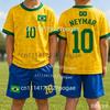 Neymar 10 Brésil Maillot de Football Ensemble Sportif Enfant 2026 Uniforme de Football Enfant Maillot Jaune Short Bleu Kit d'Entraînement Jeune