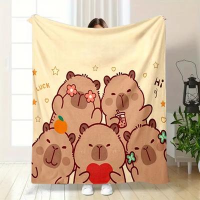 Niedliche Cartoon Capybara Wasserschwein Decke Flanellstoff Flachdruckdesign Warm Bequem Weich Ganzjahresgebrauch