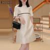 ZANZEA Women Casual Round Neck Summer Short Sleeve Elegant Dress