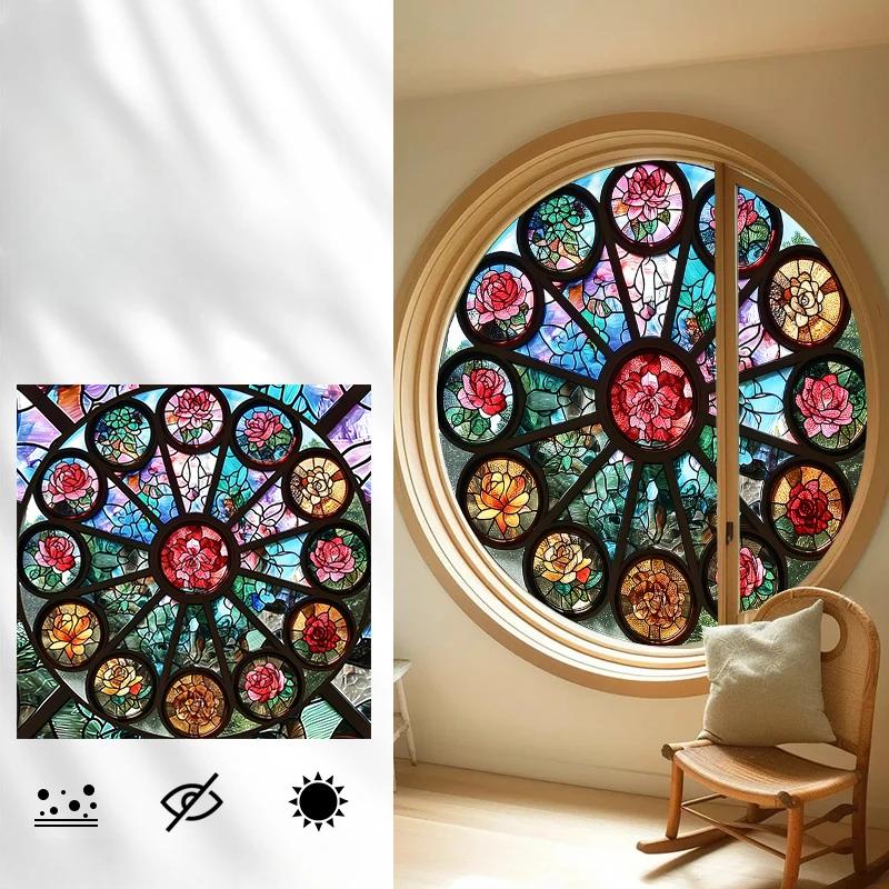 Vintage Self-adhesive European Stained Glass Film Window Anti-peeping Window Sticker Stained Glass Window Film Frosted / Etched