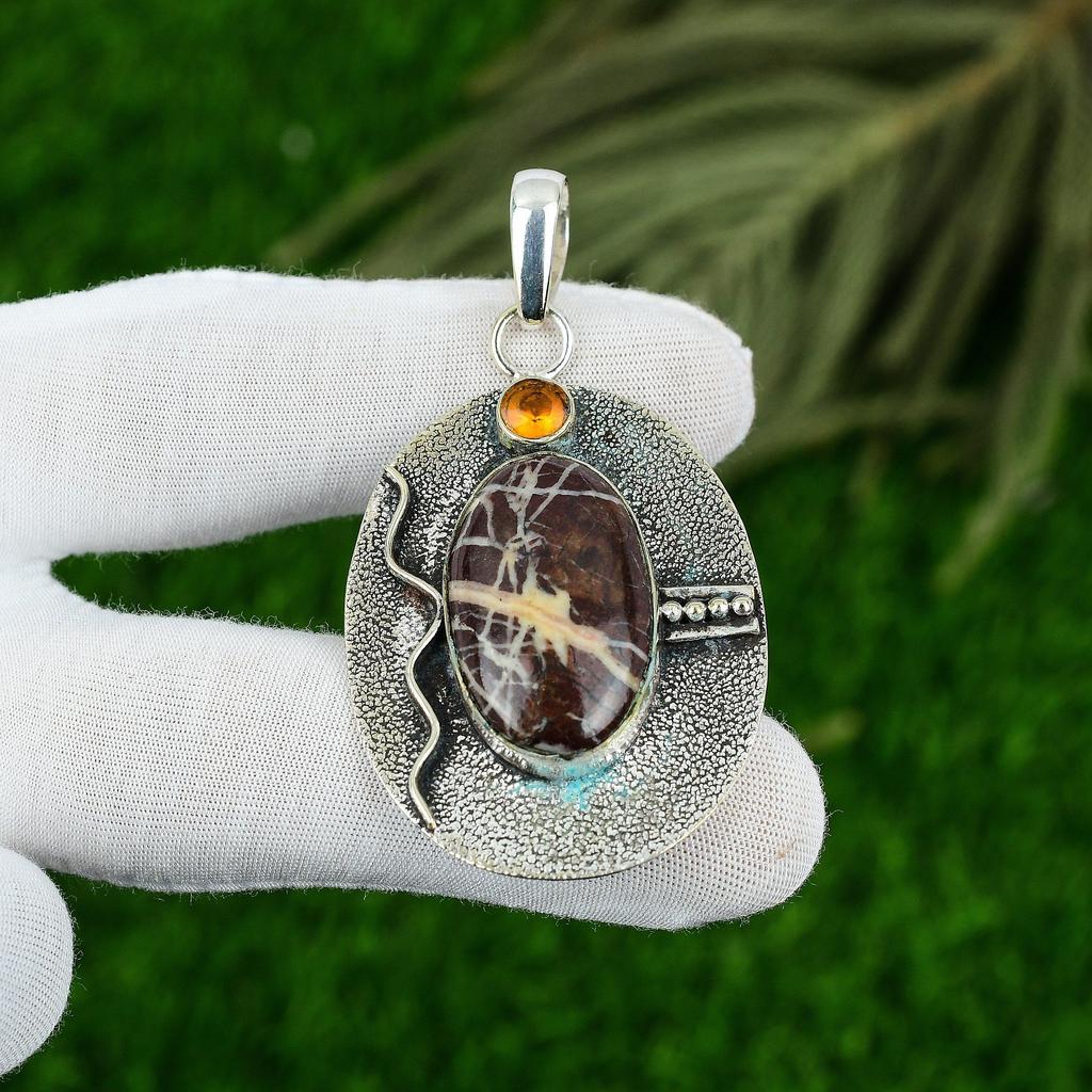 Friendship Day Deal Coconut Jasper Stone Citrine Pendant Jewelry Sterling Silver