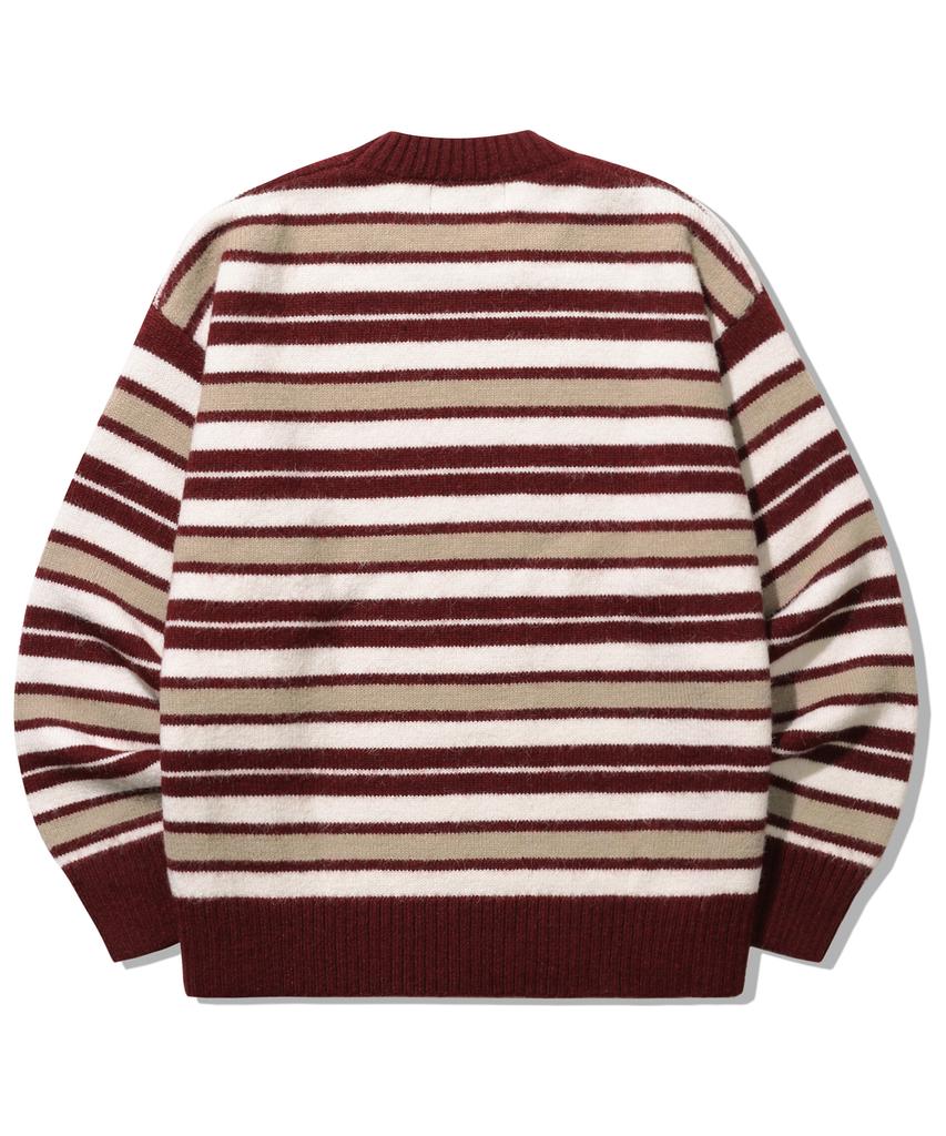 TRILLION Washable Hairy Stripe Crewneck Knit_Red