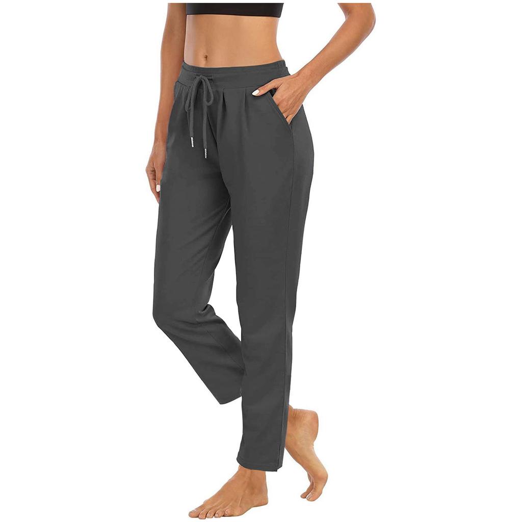 European and American Women's Fashion: Solid Color, High-waist, Casual Yoga/fitness Pants with Side Slits.