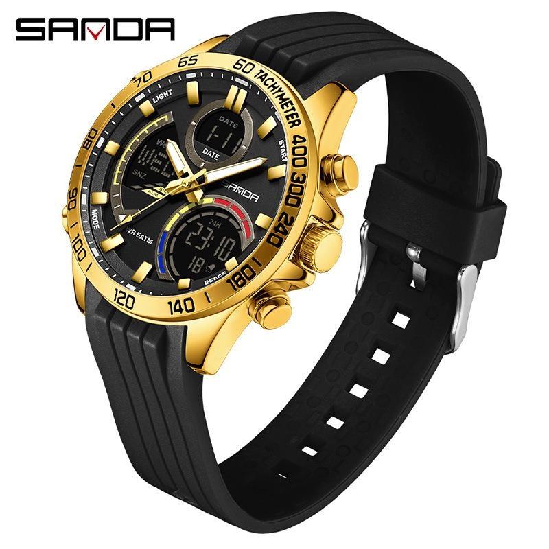 SANDA Luxury Men Electronic Quartz Watch Chronograph Double Display Waterproof Man Digital Wristwatch Military Sport Male Clock