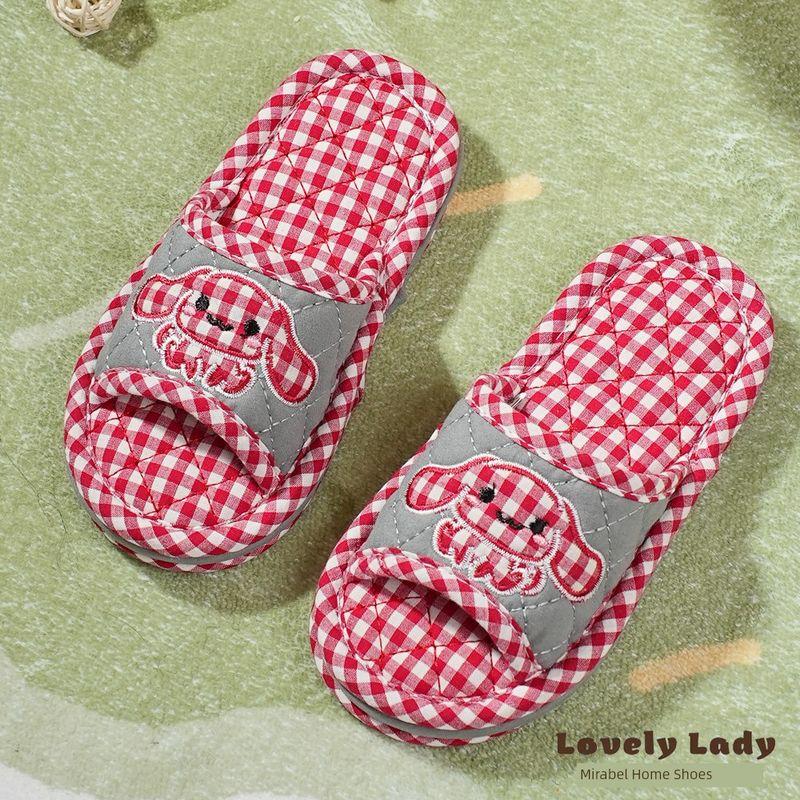 

Pure Cotton Fabric Matching Kids Cartoon Extra Thick Three-Layer Cloth Bottom Non Slip Mute Home Indoor Floor Slippers Kids Red Women s free size inner length 24.5cm