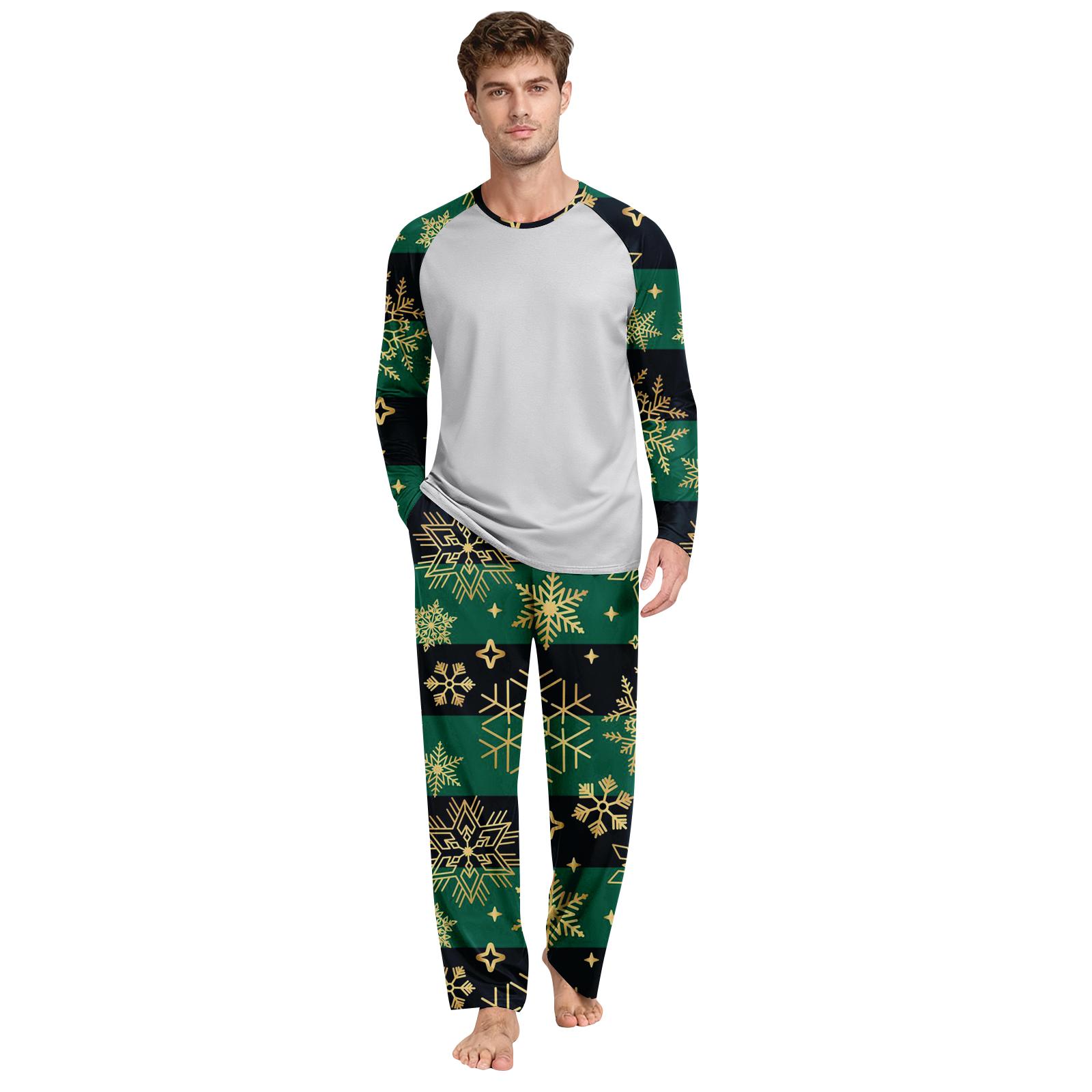 

Мужской топ с принтом и круглым вырезом, повседневный, удобный, с длинными рукавами, брюки, пижамный комплект S зелёный