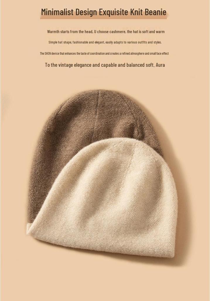 Women's 100% Pure Cashmere Double-Sided Beanie - Warm, Versatile Knit Hat for Autumn/Winter