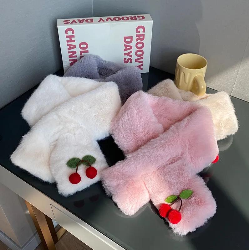 

Женский зимний шарф из искусственного меха с цветком вишни - Плюшевый, Теплый, Универсальный утеплитель для шеи