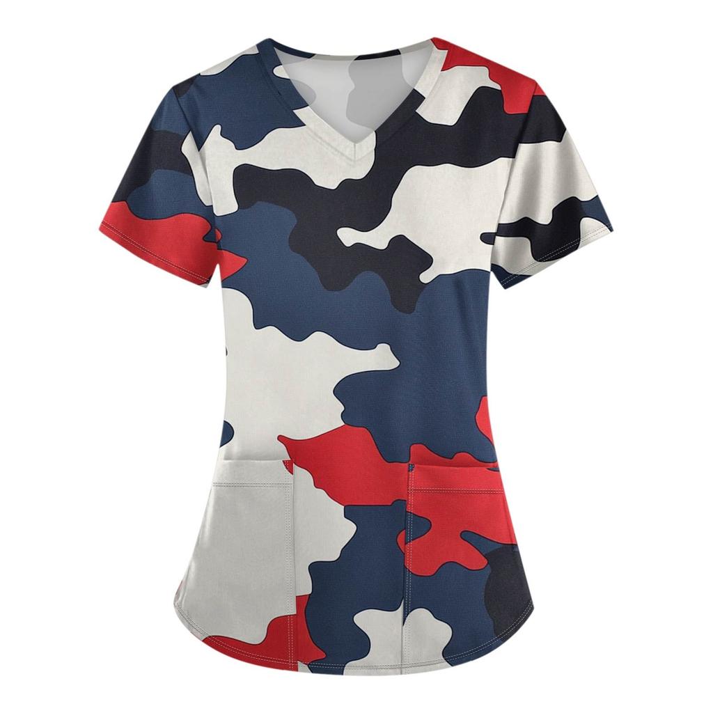 Women's Fashion  Printed Short Sleeve Overalls With Pocket Tops  Clothes