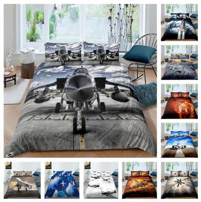 3D-Flugzeug-Bettwäsche-Set, Transportwerkzeuge, Steppdecken, Kissenbezüge, 2/3-teilig, DE135 * 200, Jungenzimmer, volle Größe, weich, Schlafzimmerdekoration mit Reißverschluss