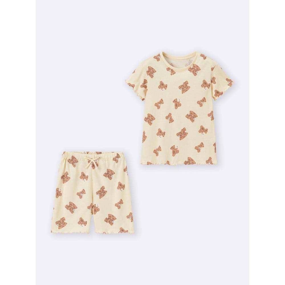 Gu By Uniqlo Girls Cotton Lounge Set  Short Sleeve   Shorts   Bear 