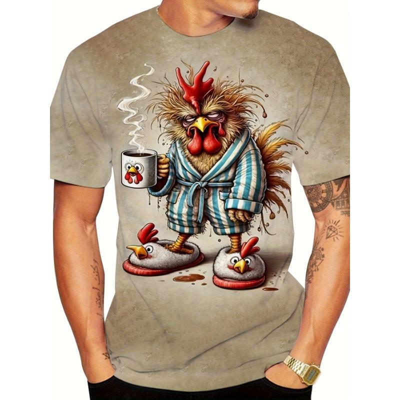 Men s Funny Morning Rooster 3D Printed T-Shirt Casual Short Sleeve Crewneck Top Cool Coffee Chicken Graphic Tee Quirky Harajuku Summer Streetwear S разноцветный