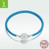 New 925 Silver Blue Leather Rope Basic Single Chain Pu Leather Woven Bracelet Jewelry Scb196