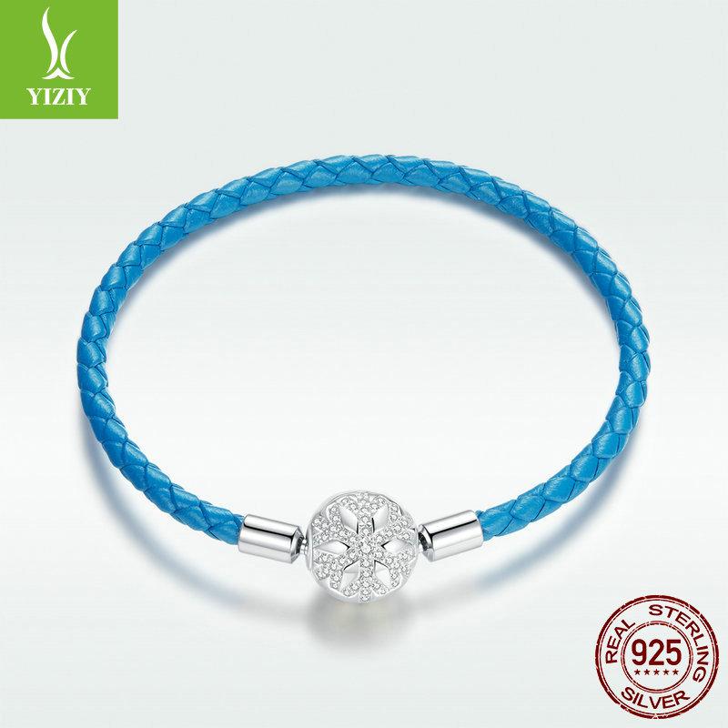 New 925 Silver Blue Leather Rope Basic Single Chain Pu Leather Woven Bracelet Jewelry Scb196