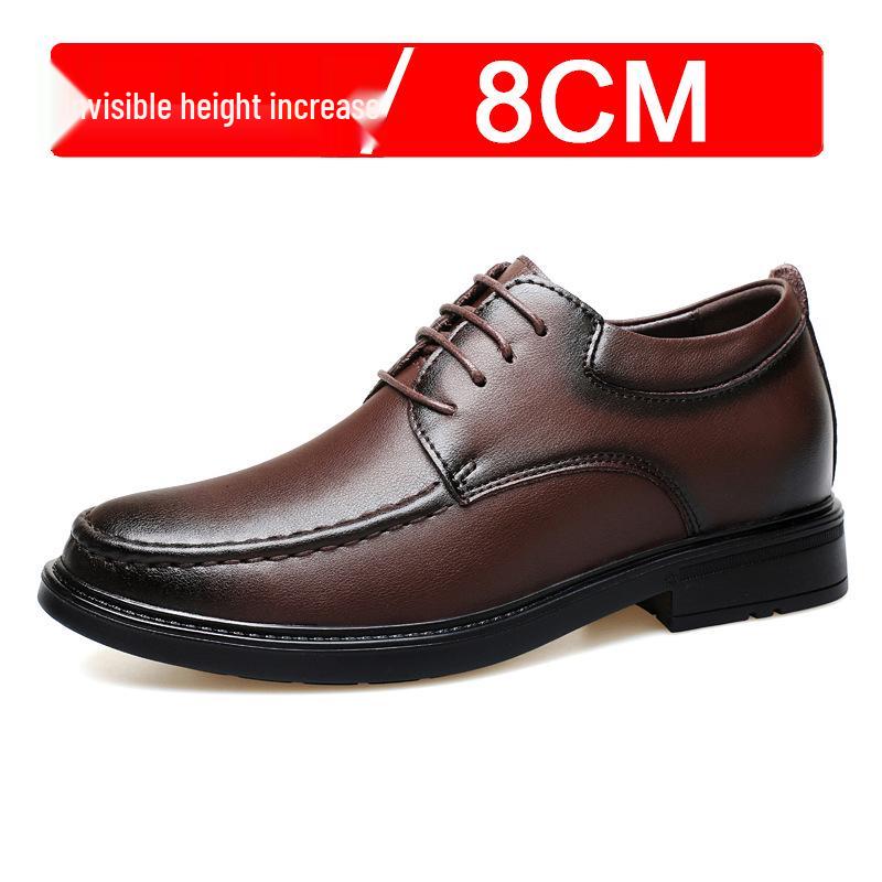 Men's Leather Cross-Strap Height-Increasing Shoes, 8CM Elevation, Stylish Formal/Casual, Large Size, Wedding-Ready