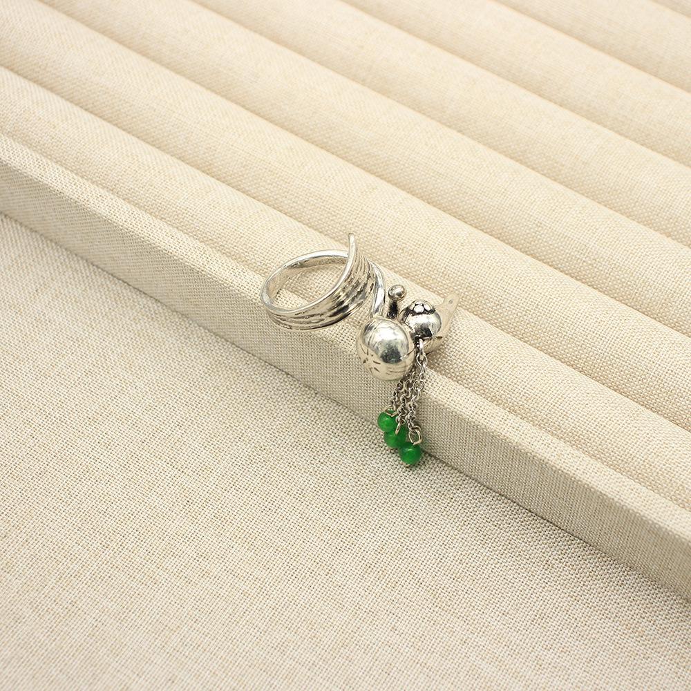 Elegant Green Agate Beaded Necklace & Gourd Ring Set for Women