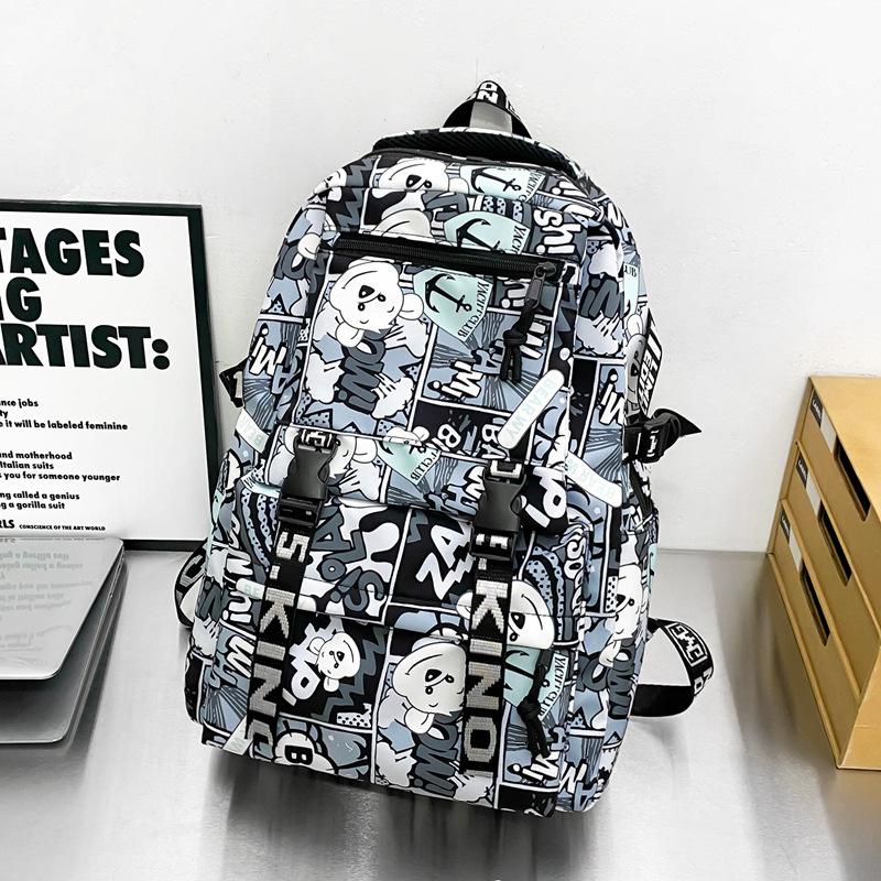Student schoolbag, junior high school student, high school simple backpack, new printing trend backpack, men's ins large capacity