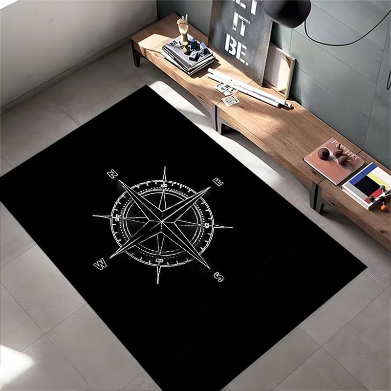 Compass Design Black Carpet suitable as a non-slip mat for the living room or bedroom sofa