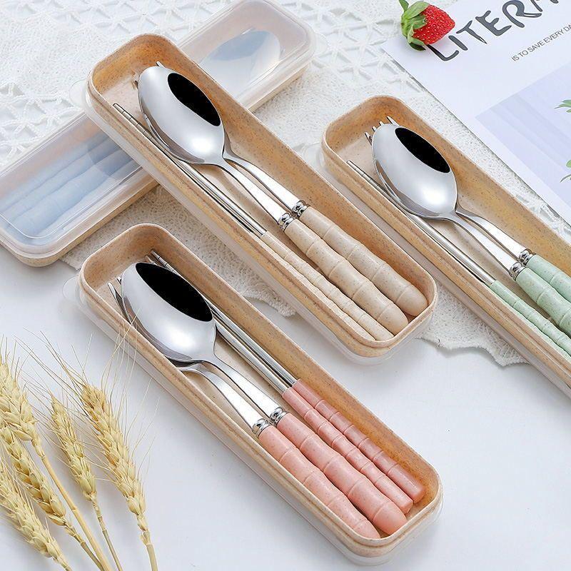 Portable Stainless Steel Cutlery Set: Chopsticks, Spoon, Fork - Food-Grade, Perfect for Office Workers, Boxed Two-Piece Set