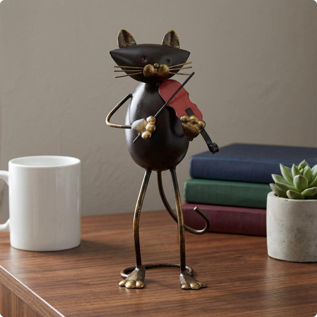 2 Pieces Musical Cat Figurine Creative Musician Sculpture Modern Jazz Figurines for