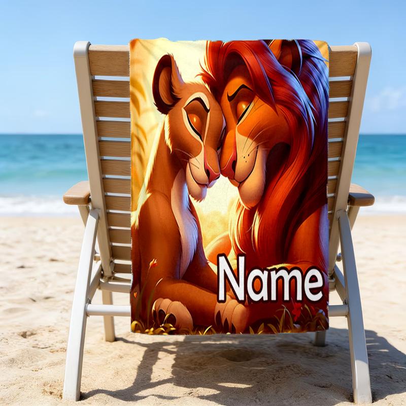 1pc Lion King1 Beach Towel with Custom Name, Beach/Swimming/Bath/Picnic/Camping Towel, Suitable for Seaside Beaches