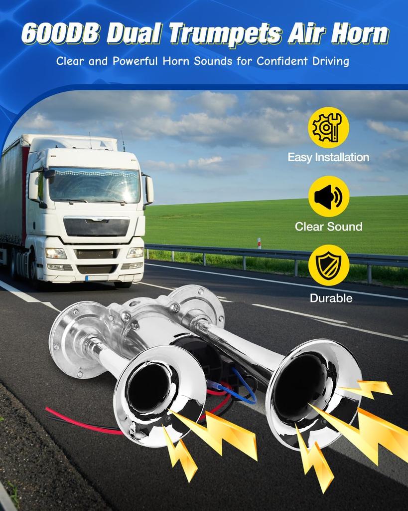 Electric Horn Trumpet Marine Chrome Fog Stainless Steel Boat Truck 12V 150DB Super Loud Train Horn For Motorcycle Car Boat Truck