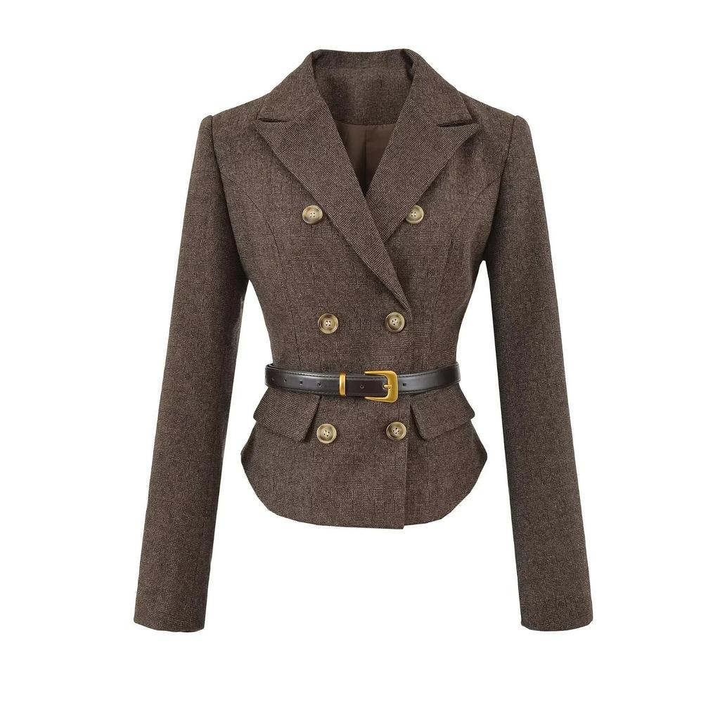 Intelligent Secretary Gold Lapel Blazer & High-Waist Pencil Skirt Set