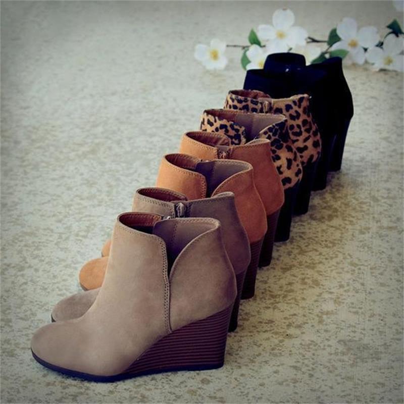 Stivaletti da Donna alla Caviglia con Plateau Autunno Inverno Scarpe Stampa Leopardo Stivali Moda Donna