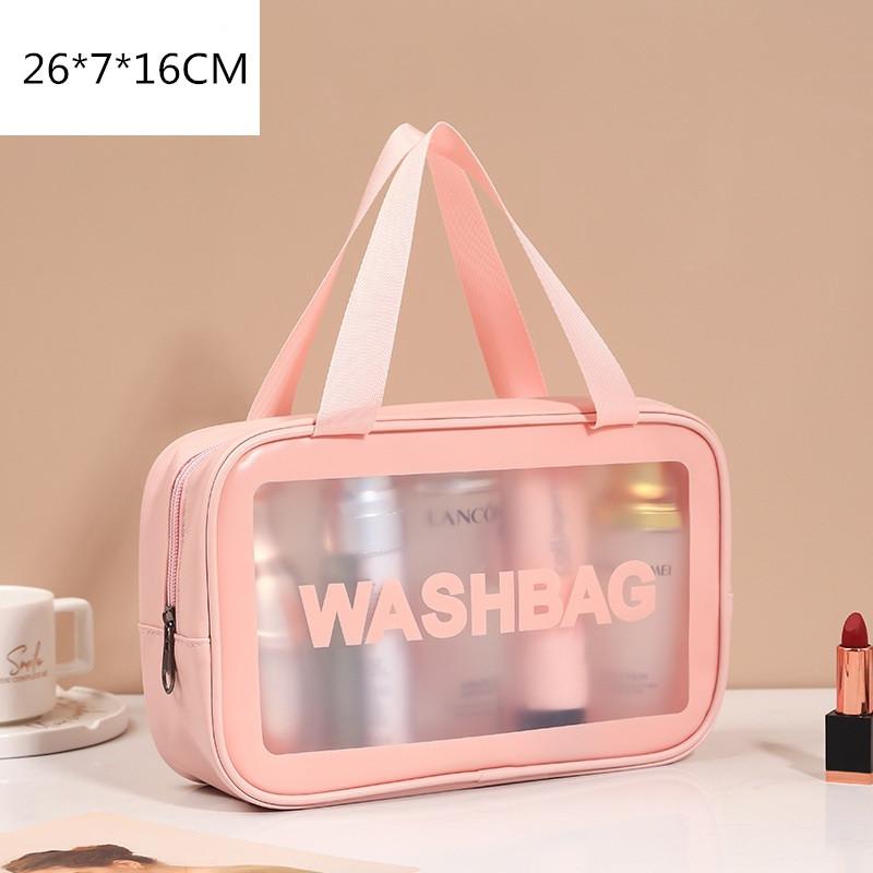 

1 Pc Portable Transparent Cosmetic Bag Women Travel Storage Bag Toiletry Organize Waterproof PVC Makeup Bag 26*7*16CM рожевий