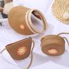 Children Shoulder Bag Straw Woven Flower Decor Pastoral Style Crossbody Bag Zipper