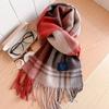 111% pure blue-gray plaid scarf for men and women, winter knitted to keep warm, high-end temperament plaid scarf