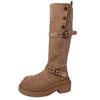 Retro Buckle Two Wear Folded Thick-soled Boots Children's Autumn and Winter Design Sense Fashion Suede Thick Heel Knight Boots