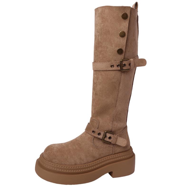 Retro buckle two wear folded thick-soled boots children's autumn and winter design sense fashion suede thick heel knight boots