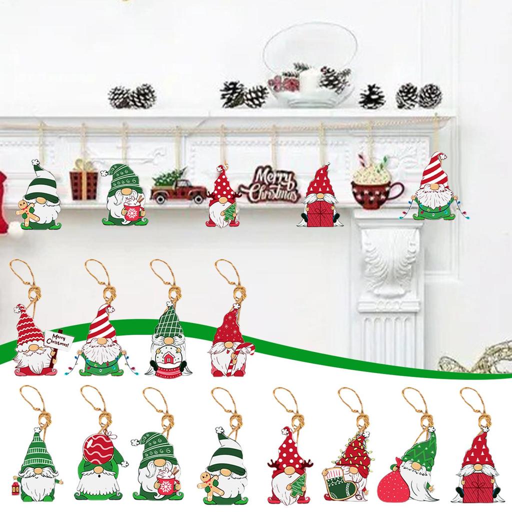 Christmas Tree Decorations Wooden Decorative Hangable 12 Pieces Decorative Christmas Pendant Santa Claus Decor For Indoor Home