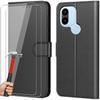 Aizsargvāciņš priekš redmi a1+/a2+ - e.F.Connection - melns - ādas efekts - pilnīga triecienizturība - rūdīts stikls