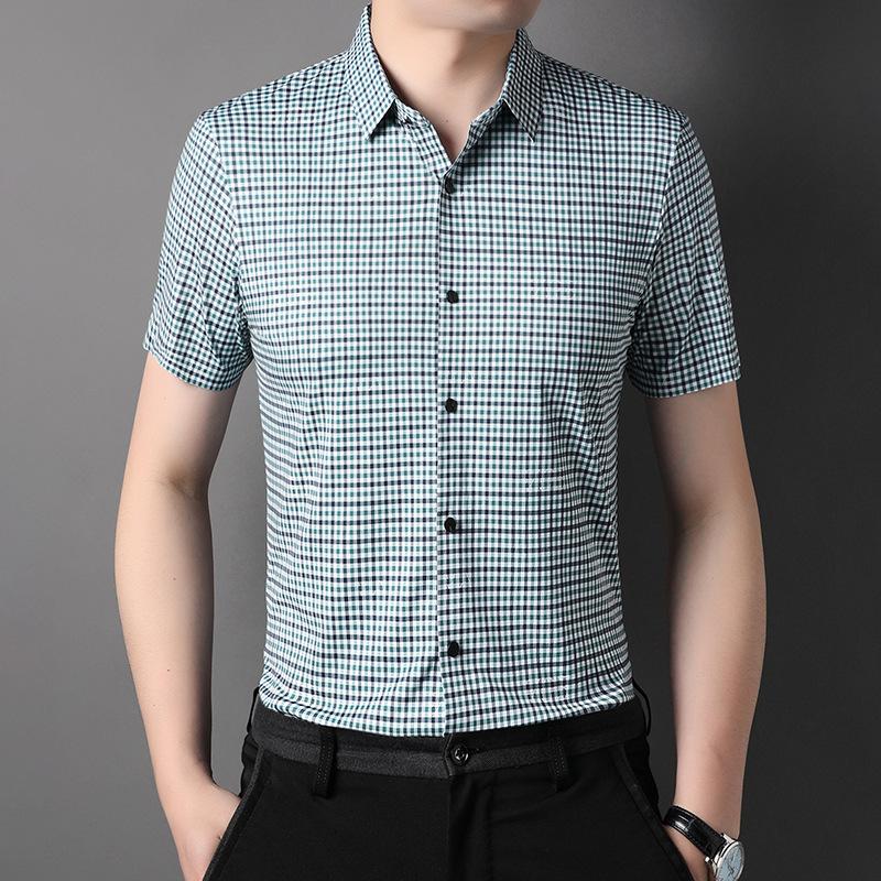 

Летняя новая мужская клетчатая рубашка с короткими рукавами, деловая рубашка без глажки, модный бренд, корейская версия, модный мужской стиль XXXXL