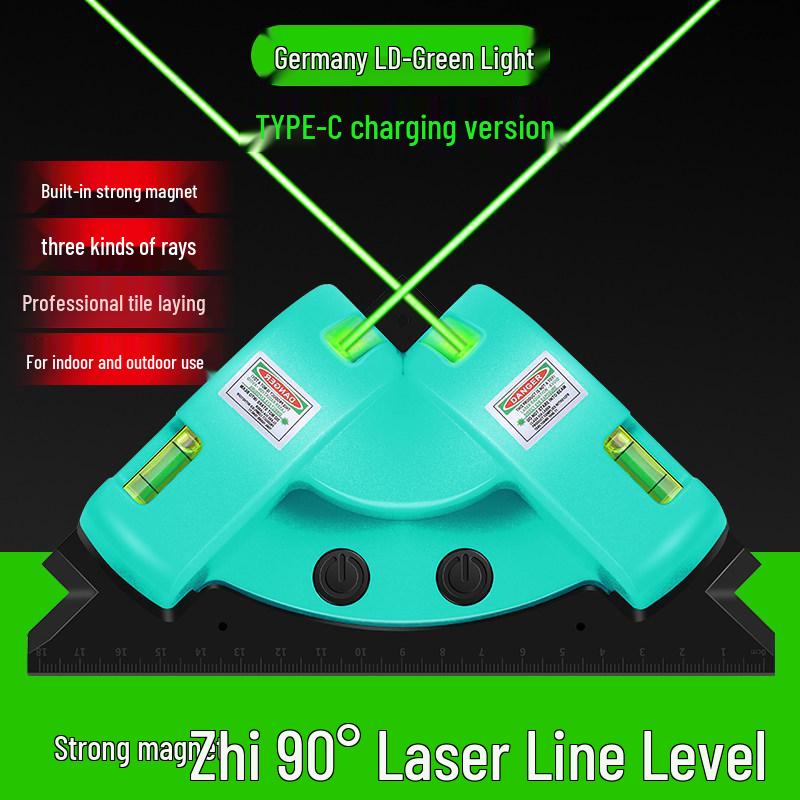 High-Brightness Green Laser Level: 90-Degree Right Angle, Infrared Positioning for Tile, Curtain, and Cloth Cutting - No Line Drawing Needed