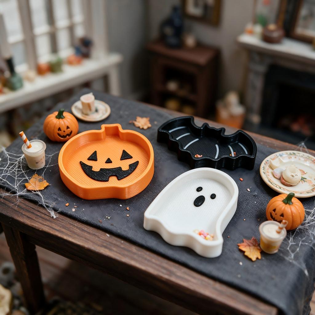 3D Printed Halloween Pumpkin Ghost Jewelry Tray, Creative Dish Holder, Holiday Decor Gift, Multi-Purpose Desk Organizer