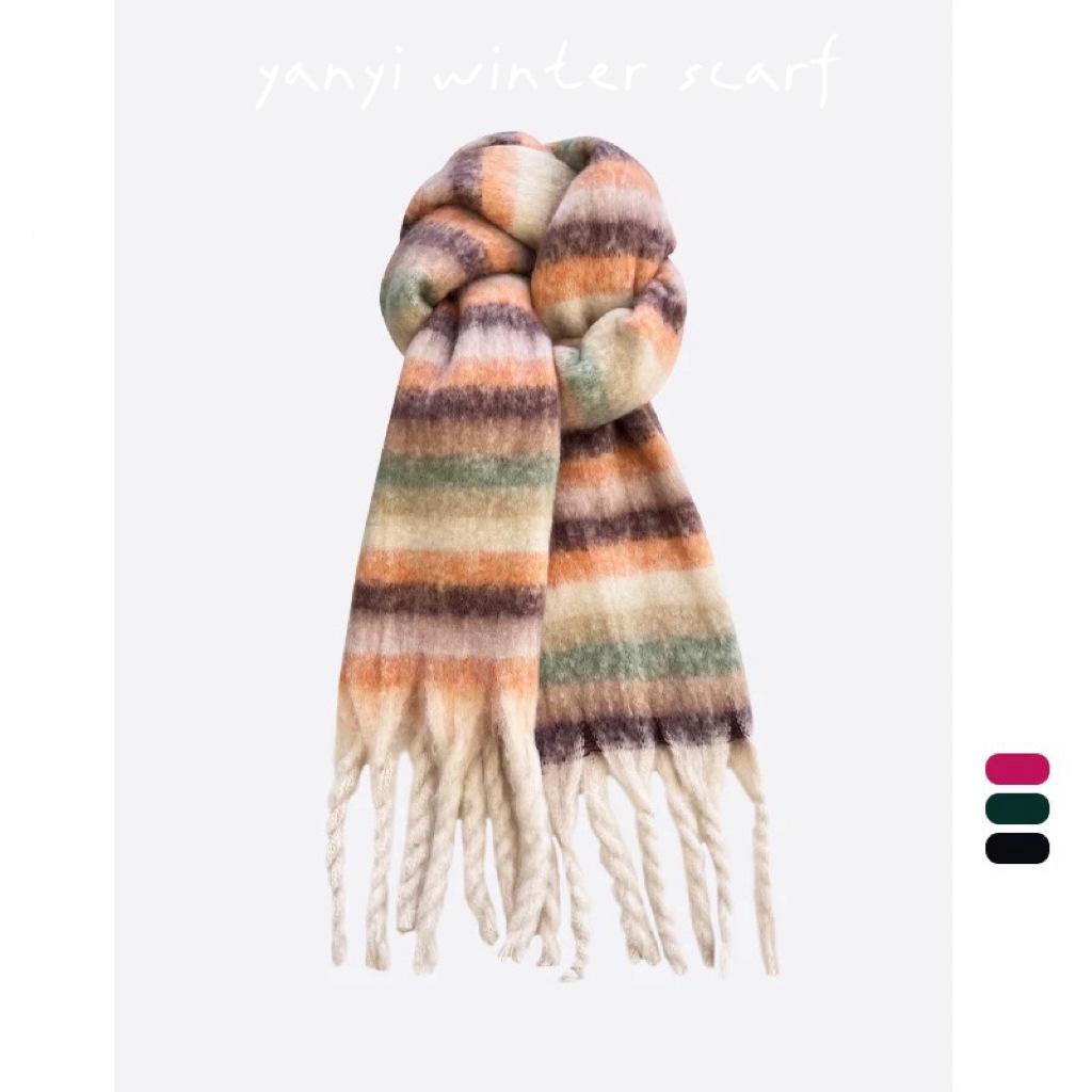 Women's Autumn & Winter Plaid Scarf: Thick Imitation Cashmere Shawl, Solid Color Neck Warmer for Students