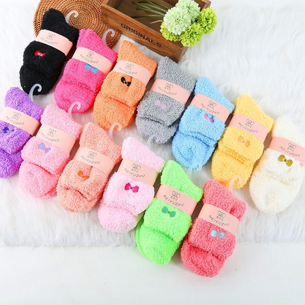 

12 пар коралловых флисовых женских носков Коралловая вышивка средние носки зима-осень теплые