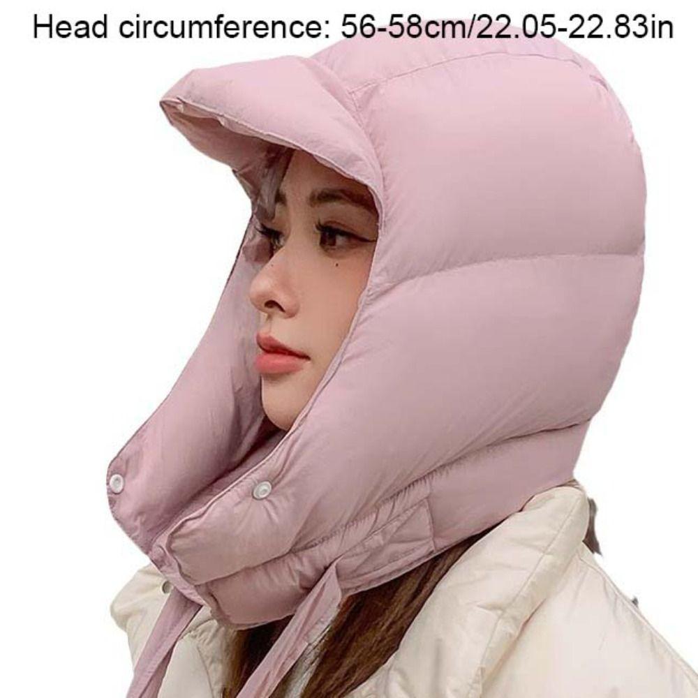 Simple Solid Color Padded Pullover Cap Korean Style Windproof Balaclava Hat Harajuku Hooded Puffy Ear Protection Cap Girls