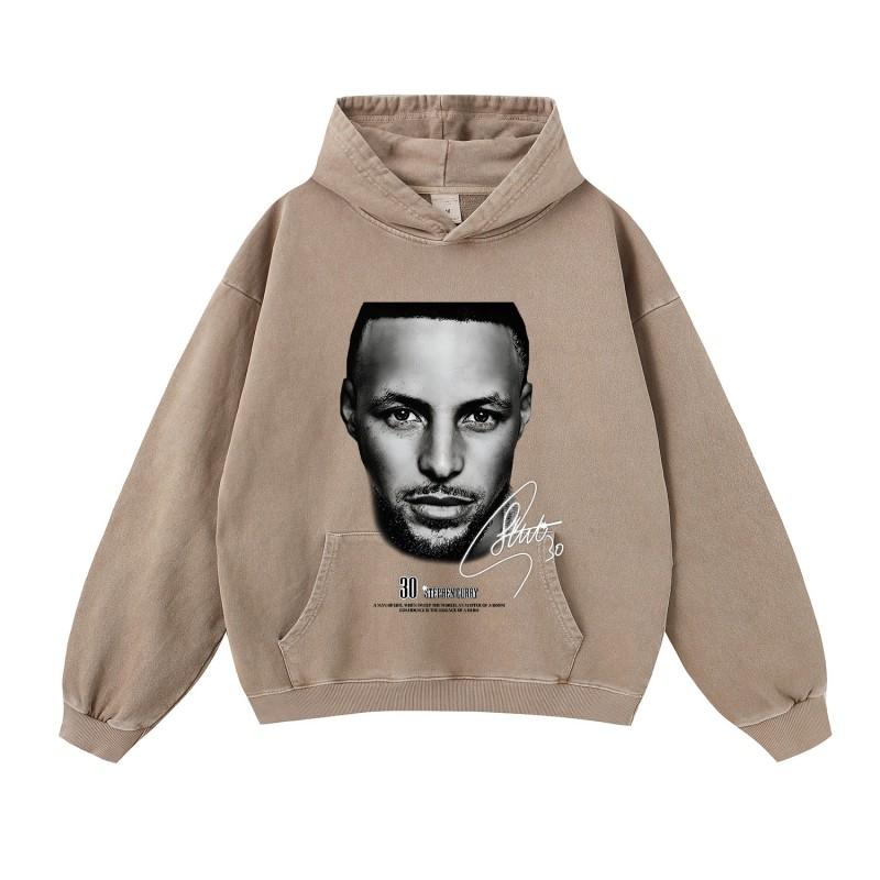 Mens Oversized Cotton Hoodie Streetwear Loose Fit Heavyweight Sweatshirt With Distressed Wash Effect