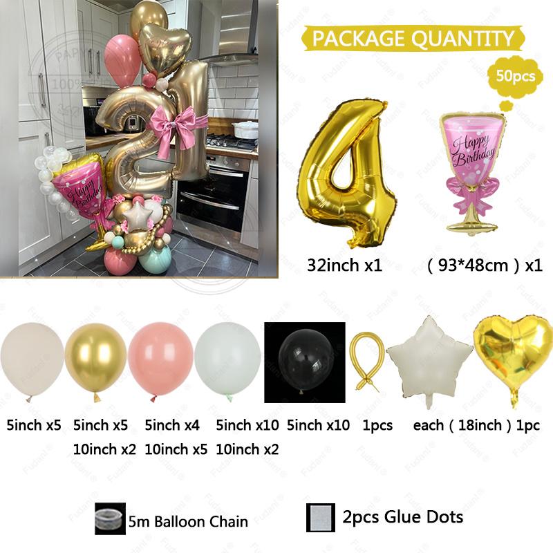 32-inch Gold Digital Foil Balloon Set Wine Glass Love Pentagram Balloon Boy Girl Birthday Party Decor Supplies Baby Shower 2025