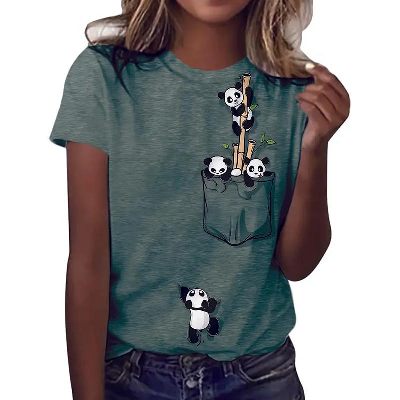 

Модная женская футболка с принтом панды, забавная повседневная футболка с круглым вырезом и короткими рукавами, летняя женская футболка S зелёный