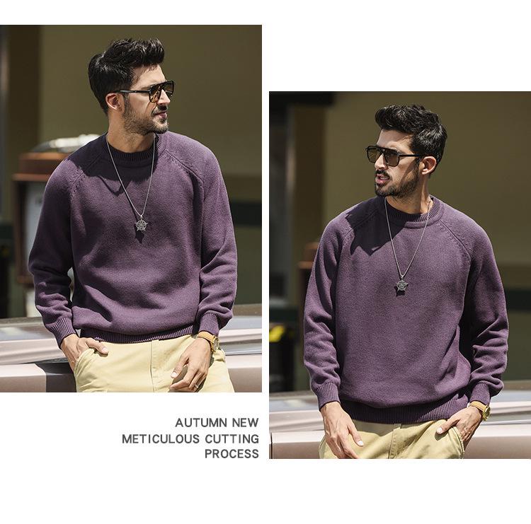 2025 Autumn Men's American Retro Multi-color Raglan Sleeve Round Neck Sweater - Loose Casual Fit