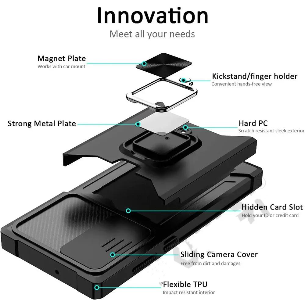 Armor Kickstand Case for Samsung Galaxy S24 S23 Ultra S22 Plus S21 FE Note 20 Cover Card Slot Wallet Ring Holder Business Full Protection Cover
