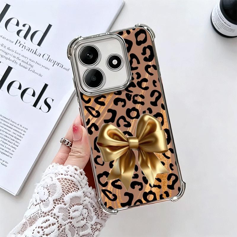 

Leopard Print Bow Trend Soft Phone Case For Xiaomi Redmi Note 14 15 Pro Plus 13 12 11S 11T 5G 10 9S 9 Plating Anti-Fall Fundas Redmi Note 15 4G