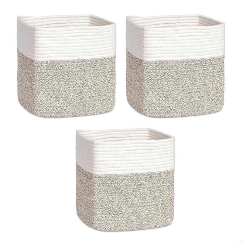 Pack Of 3 Cotton Fabric Baskets For Home Arrangement Great For Laundry Towels And Belongings P9YB